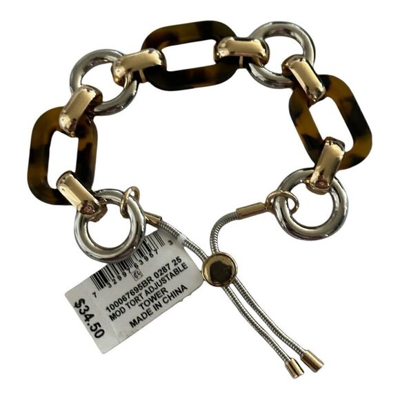 Alfani Two-Tone & Tortoise-Look Link Slider Bracelet Mod Tort Collection Jewelry - Picture 2 of 3